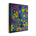 Retro Garden Gingham Flowers Maximalist Blue 60s 70s Floral Pattern Framed Canvas Print Gallery Image 2