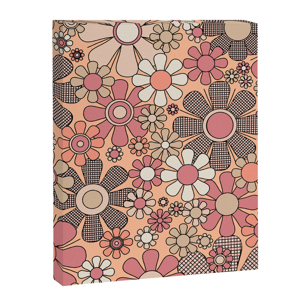 Retro Garden Gingham Flowers Vintage Pattern Peach Mauve Canvas Print Gallery Image 8