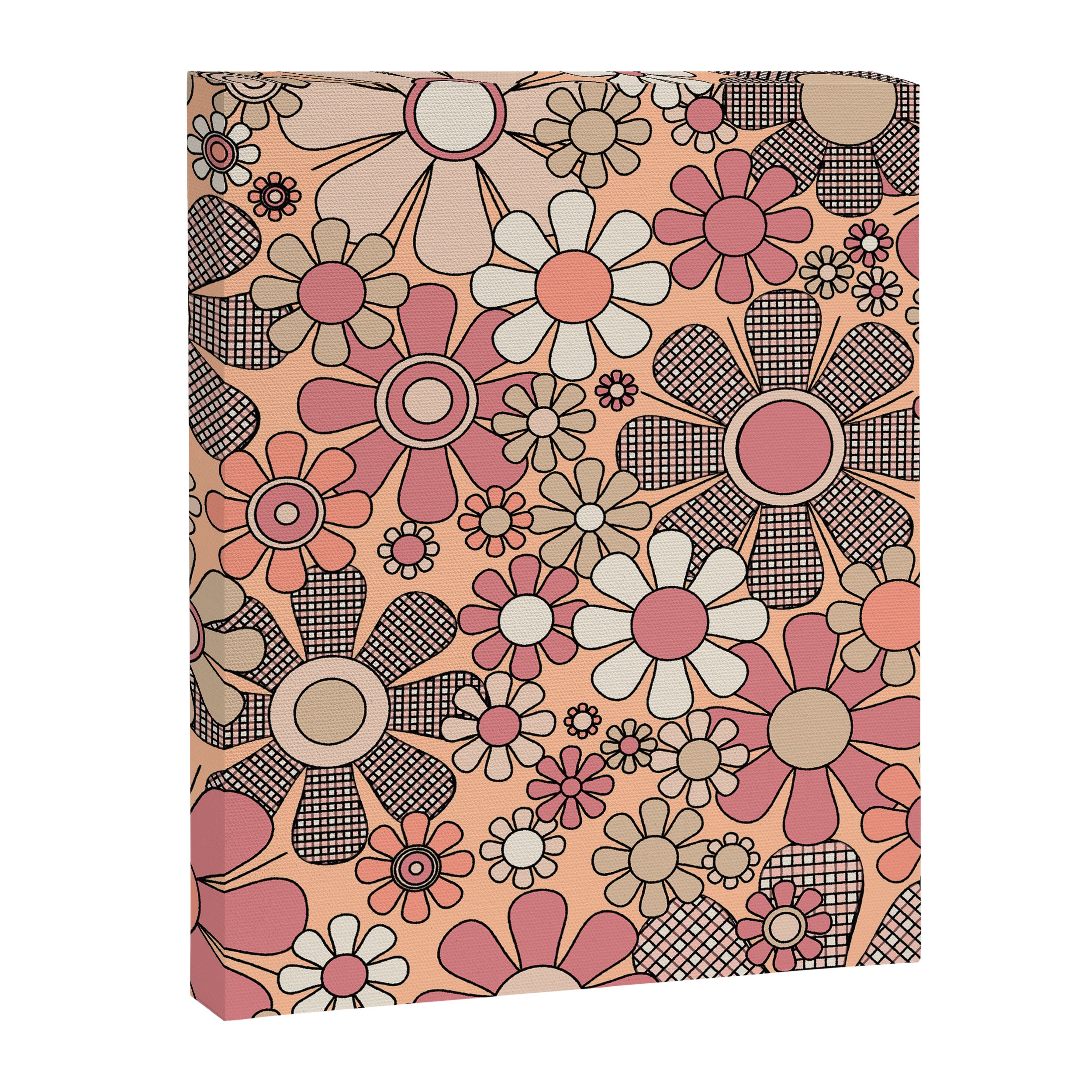 Retro Garden Gingham Flowers Vintage Pattern Peach Mauve Canvas Print Gallery Image 8