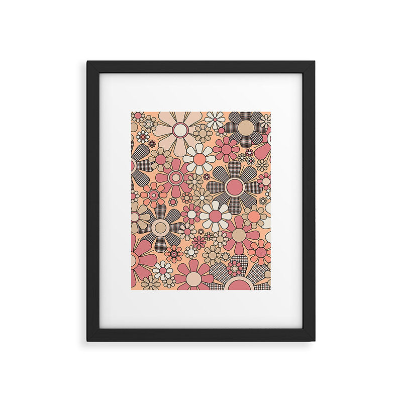 Retro Garden Gingham Flowers Vintage Pattern Peach Mauve Framed Art Print Gallery Image 6