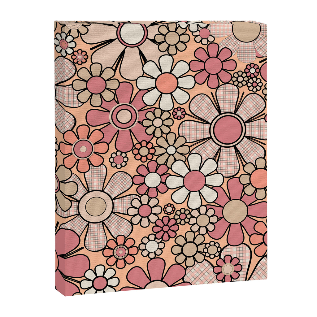 Retro Garden Gingham Flowers Vintage Peach and Mauve Pattern Canvas Print Gallery Image 8