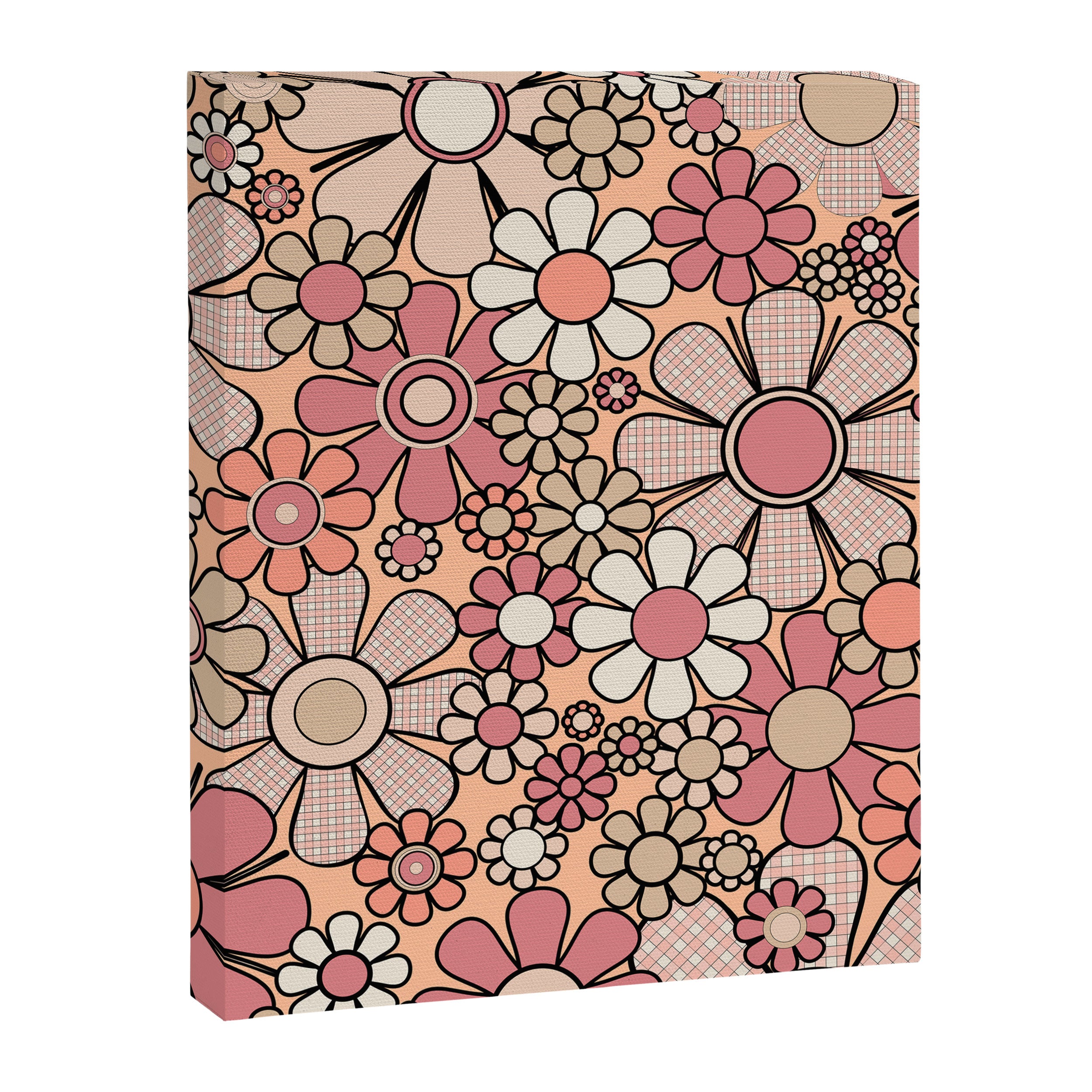 Retro Garden Gingham Flowers Vintage Peach and Mauve Pattern Canvas Print Gallery Image 8