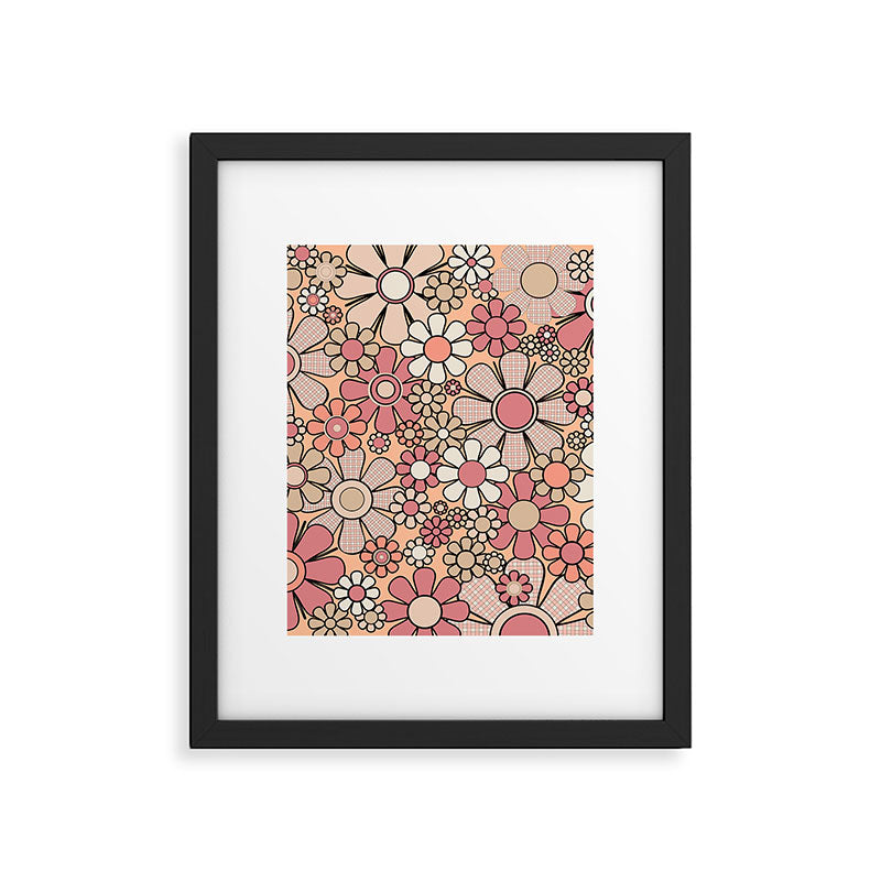 Retro Garden Gingham Flowers Vintage Peach and Mauve Pattern Framed Art Print Gallery Image 6