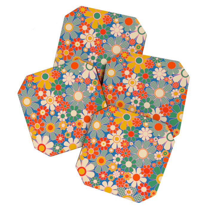 Retro Garden Gingham Flowers Vivid 60s 70s Floral Pattern Coaster Gallery Image 1