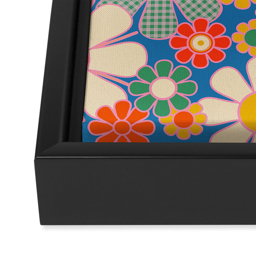 Retro Garden Gingham Flowers Vivid 60s 70s Floral Pattern Framed Canvas Print Gallery Image 3