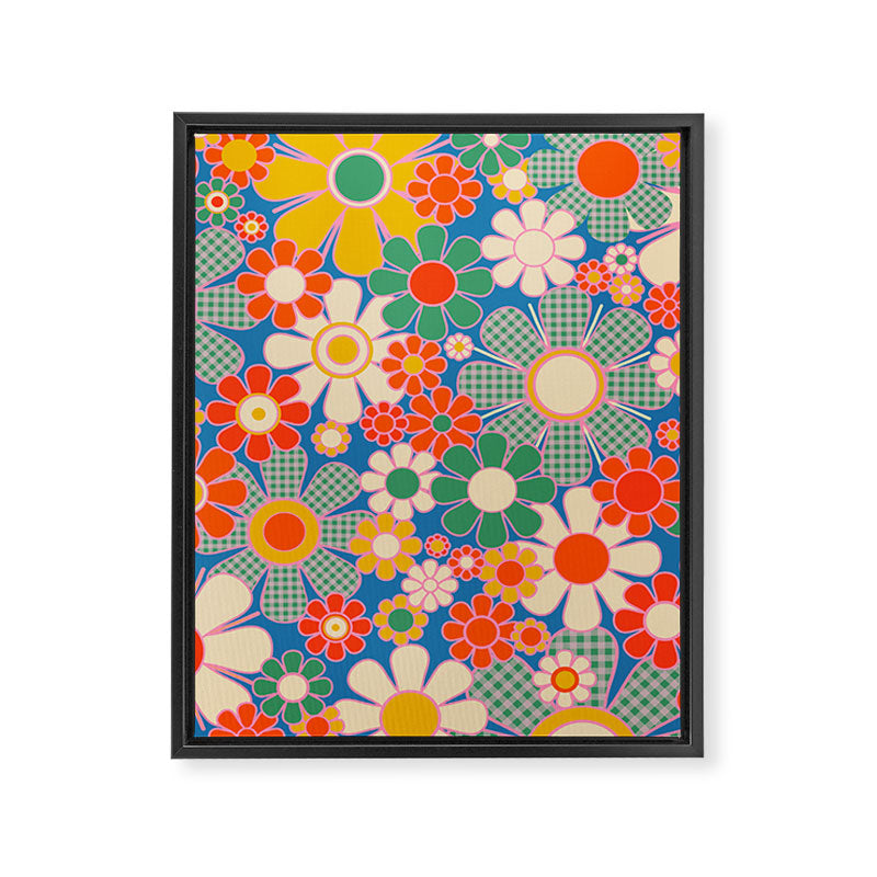 Retro Garden Gingham Flowers Vivid 60s 70s Floral Pattern Framed Canvas Print Gallery Image 8