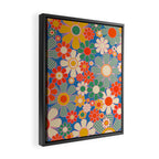 Retro Garden Gingham Flowers Vivid 60s 70s Floral Pattern Framed Canvas Print Gallery Image 2