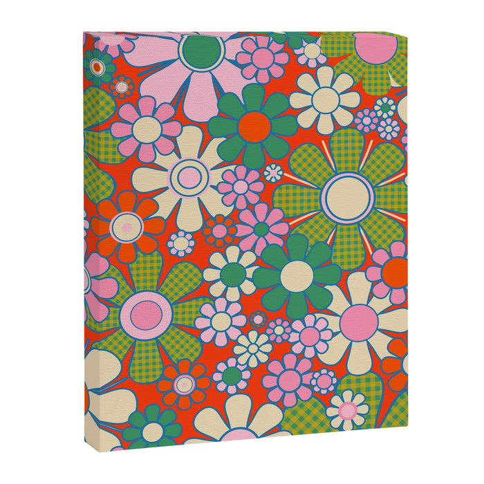 Retro Garden Gingham Flowers Vivid 60s 70s Floral Pattern Red Green Pink Canvas Print Gallery Image 1