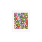 Retro Garden Gingham Flowers Vivid 60s 70s Floral Pattern Red Green Pink Art Print Gallery Image 1