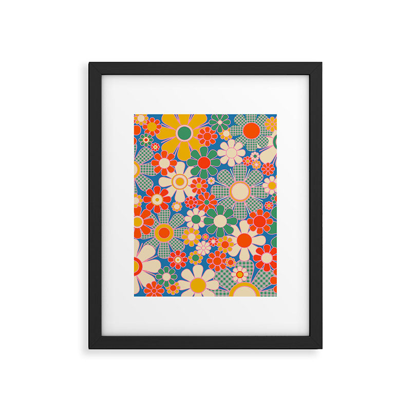 Retro Garden Gingham Flowers Vivid 60s 70s Floral Pattern Framed Art Print Gallery Image 6