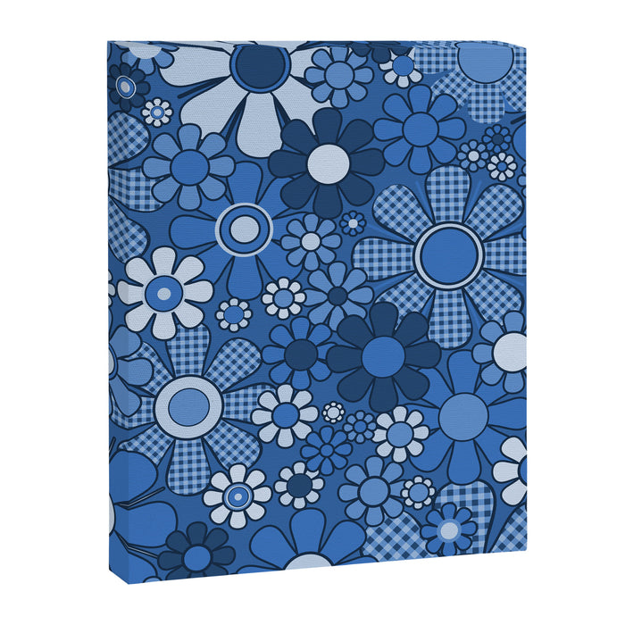 Retro Garden Gingham Flowers Vivid Blue 60s 70s Floral Pattern Canvas Print Gallery Image 1