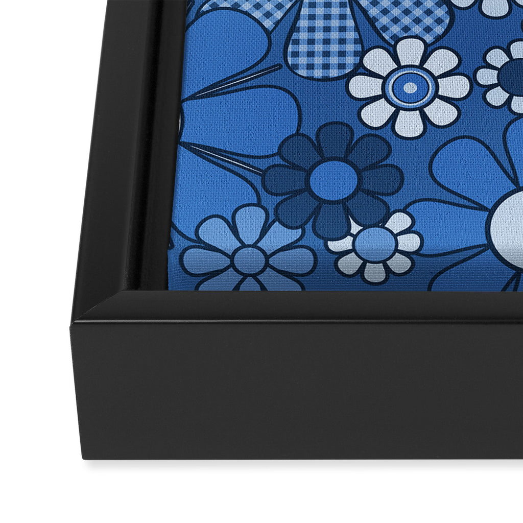 Retro Garden Gingham Flowers Vivid Blue 60s 70s Floral Pattern Framed Canvas Print Gallery Image 3