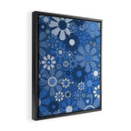 Retro Garden Gingham Flowers Vivid Blue 60s 70s Floral Pattern Framed Canvas Print Gallery Image 2