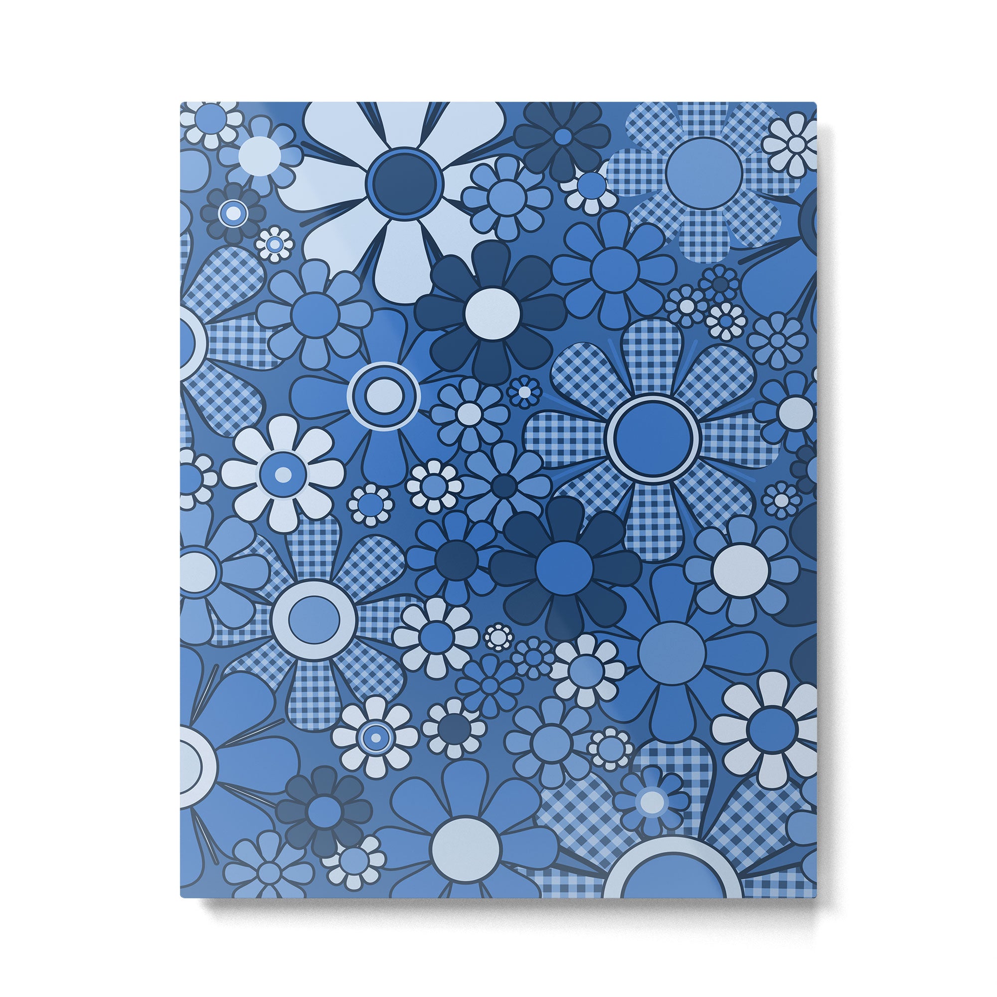 Retro Garden Gingham Flowers Vivid Blue 60s 70s Floral Pattern Metal Print Gallery Image 6