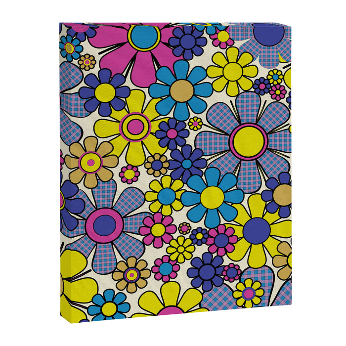 Retro Garden Groovy Maximalist Gingham Flowers 60s 70s Floral Pattern Canvas Print Gallery Image 1