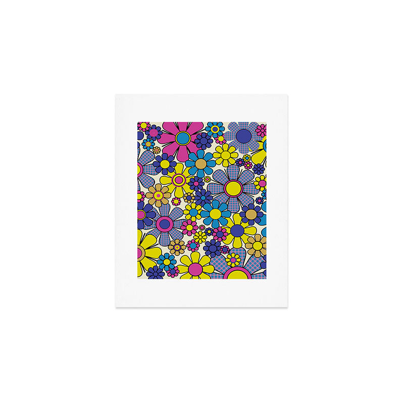 Retro Garden Groovy Maximalist Gingham Flowers 60s 70s Floral Pattern Art Print Gallery Image 1