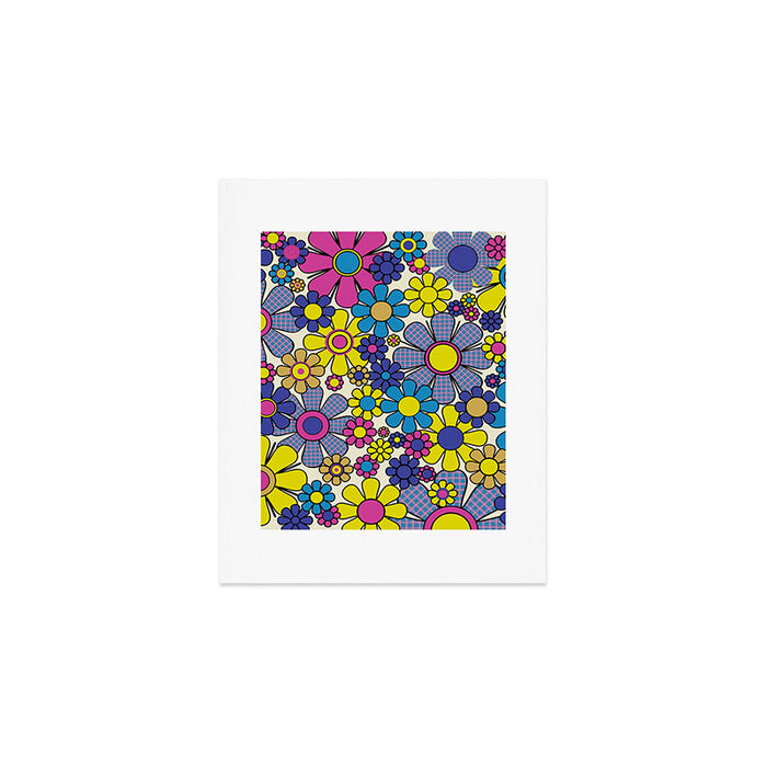 Retro Garden Groovy Maximalist Gingham Flowers 60s 70s Floral Pattern Art Print Gallery Image 1