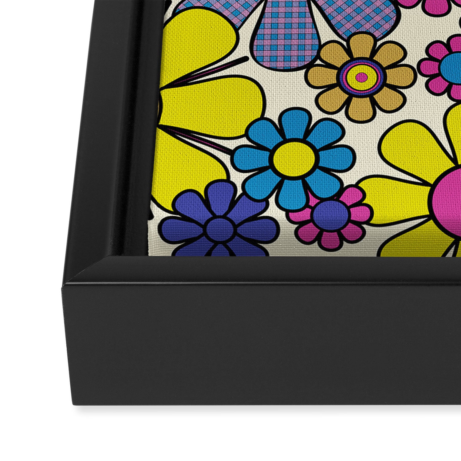 Retro Garden Groovy Maximalist Gingham Flowers 60s 70s Floral Pattern Framed Canvas Print Gallery Image 3
