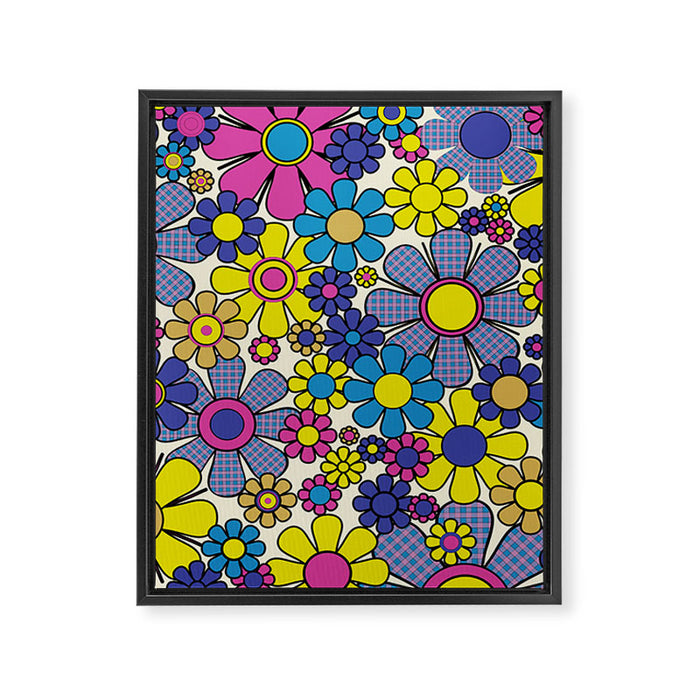 Retro Garden Groovy Maximalist Gingham Flowers 60s 70s Floral Pattern Framed Canvas Print Gallery Image 1