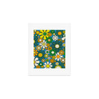 Retro Garden Groovy Maximalist Gingham Flowers 60s 70s Floral Pattern Green Blue Orange Yellow Art Print Gallery Image 1