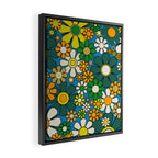 Retro Garden Groovy Maximalist Gingham Flowers 60s 70s Floral Pattern Green Blue Orange Yellow Framed Canvas Print Gallery Image 2