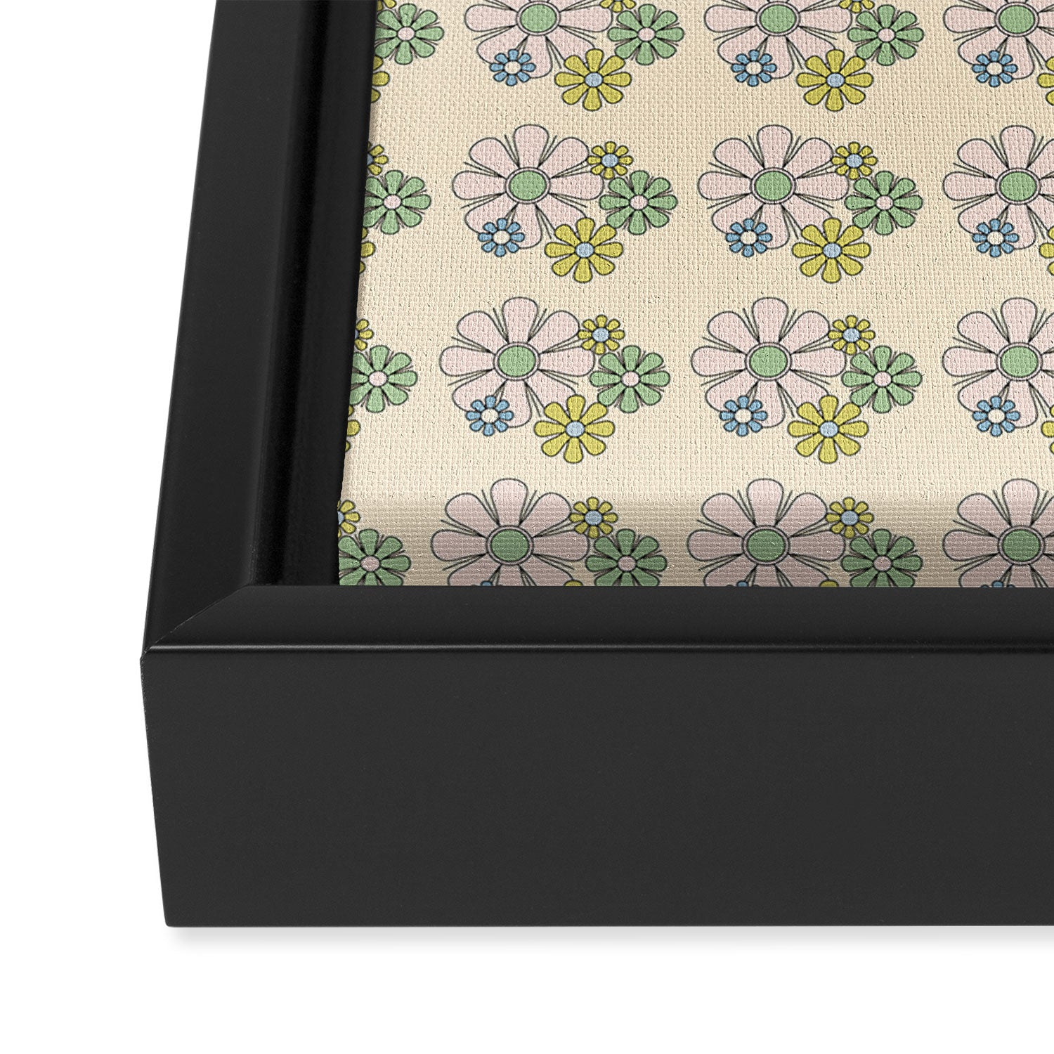 Retro Garden Party 60s 70s Geometric Floral Grid Pastel Pattern Framed Canvas Print Gallery Image 3