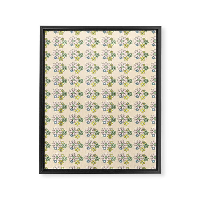 Retro Garden Party 60s 70s Geometric Floral Grid Pastel Pattern Framed Canvas Print Gallery Image 1