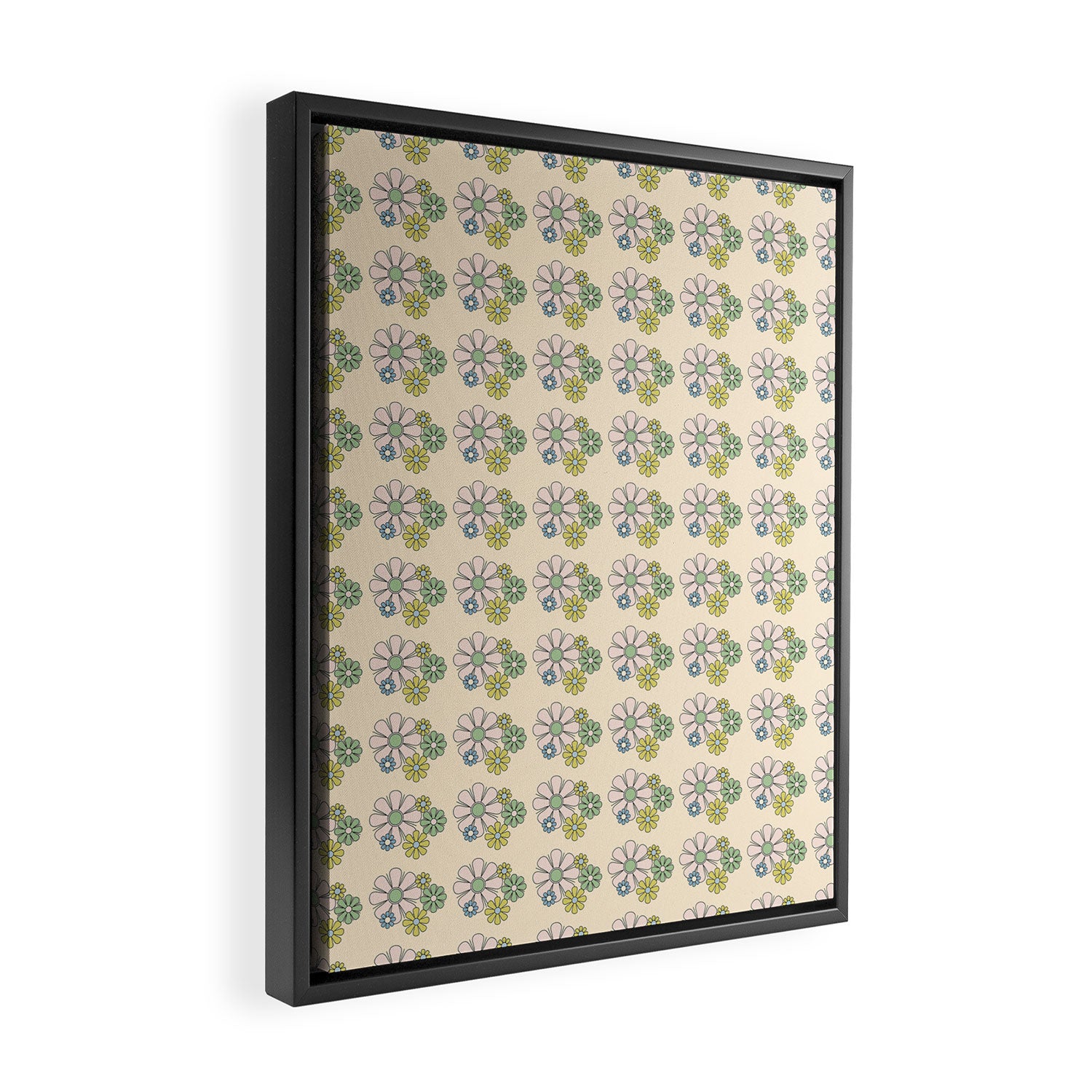 Retro Garden Party 60s 70s Geometric Floral Grid Pastel Pattern Framed Canvas Print Gallery Image 2