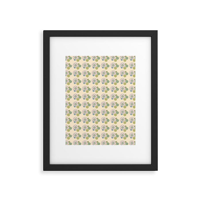 Retro Garden Party 60s 70s Geometric Floral Grid Pastel Pattern Framed Art Print Gallery Image 1