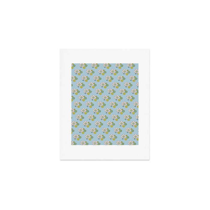 Retro Garden Party 60s 70s Geometric Floral Pattern in Pastel Blue Pink Green Art Print Gallery Image 1