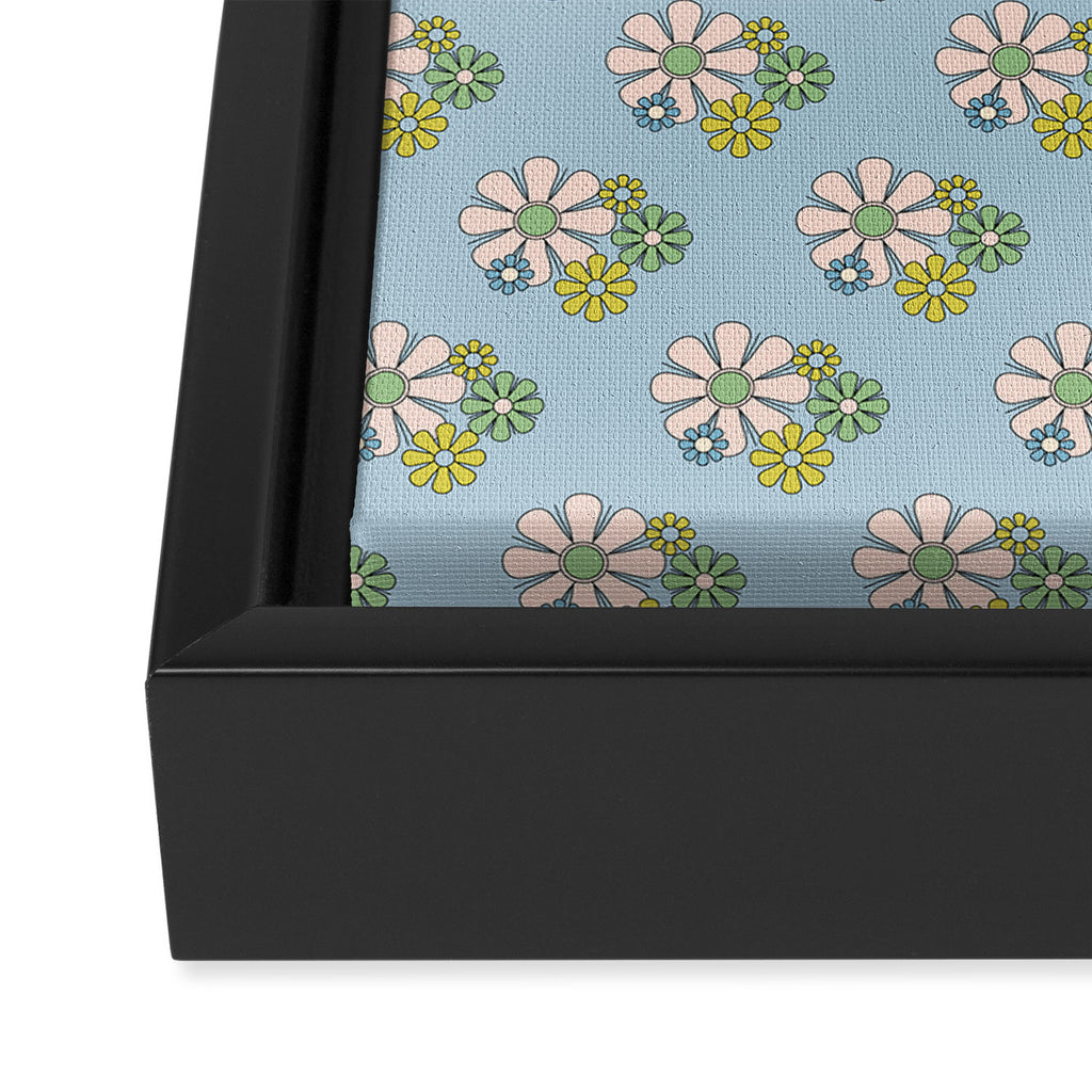 Retro Garden Party 60s 70s Geometric Floral Pattern in Pastel Blue Pink Green Framed Canvas Print Gallery Image 3