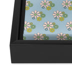Retro Garden Party 60s 70s Geometric Floral Pattern in Pastel Blue Pink Green Framed Canvas Print Gallery Image 3