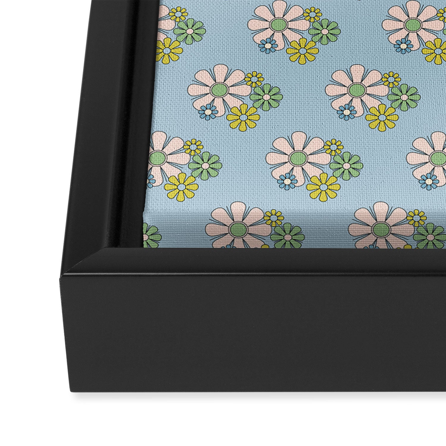 Retro Garden Party 60s 70s Geometric Floral Pattern in Pastel Blue Pink Green Framed Canvas Print Gallery Image 3