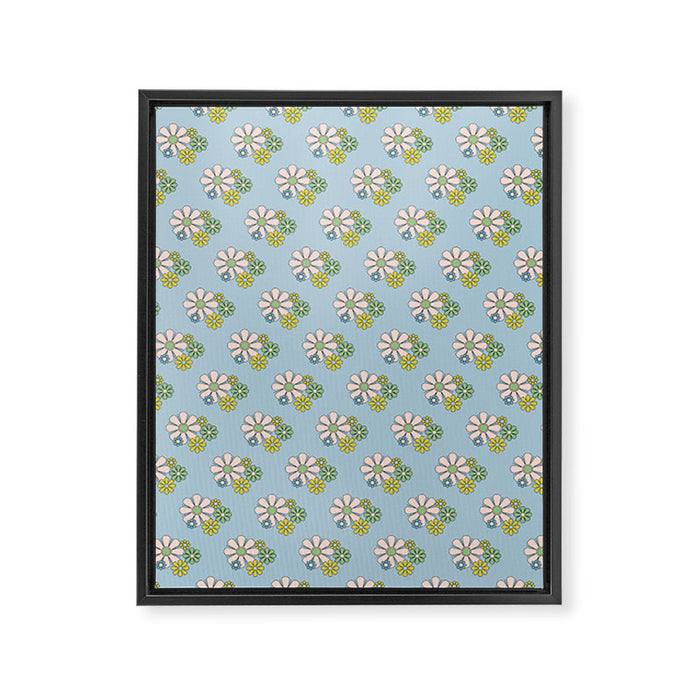 Retro Garden Party 60s 70s Geometric Floral Pattern in Pastel Blue Pink Green Framed Canvas Print Gallery Image 1