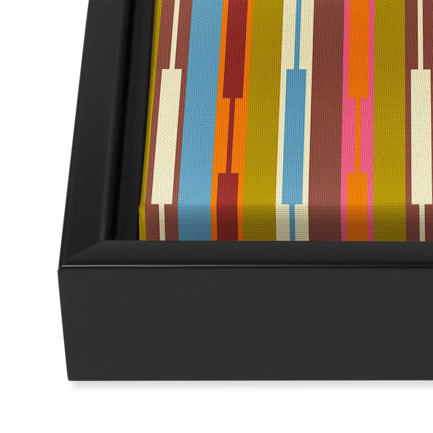 Retro Geo Chain Vertical Block Stripes Geometric Pattern Framed Canvas Print Gallery Image 3