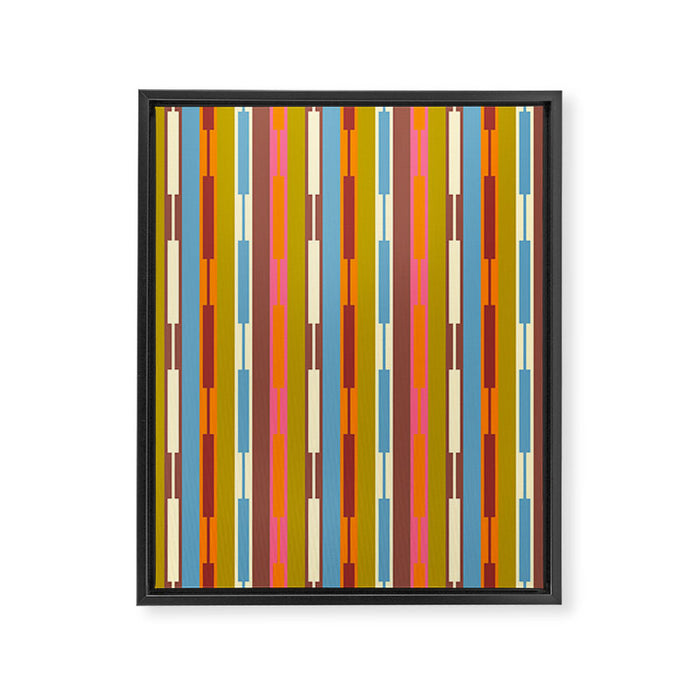 Retro Geo Chain Vertical Block Stripes Geometric Pattern Framed Canvas Print Gallery Image 1