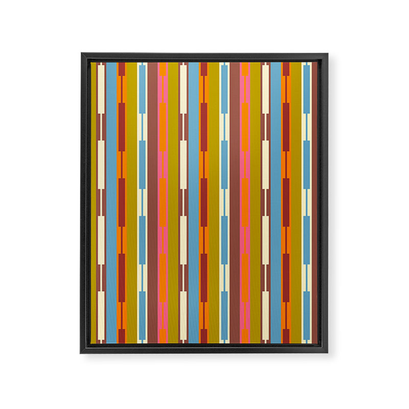 Retro Geo Chain Vertical Block Stripes Geometric Pattern Framed Canvas Print Gallery Image 8