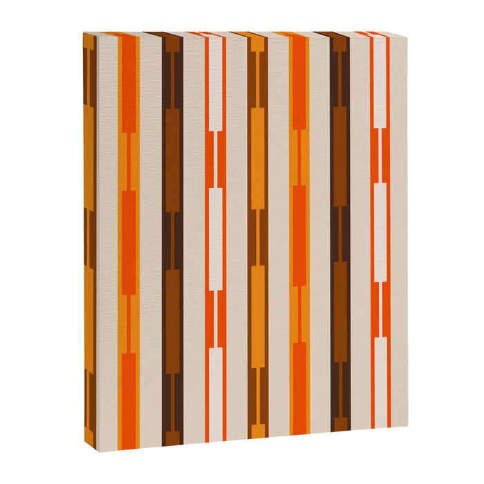 Retro Geo Chain Vertical Block Stripes Pattern in 70s Brown Orange Cream Beige Canvas Print Gallery Image 1
