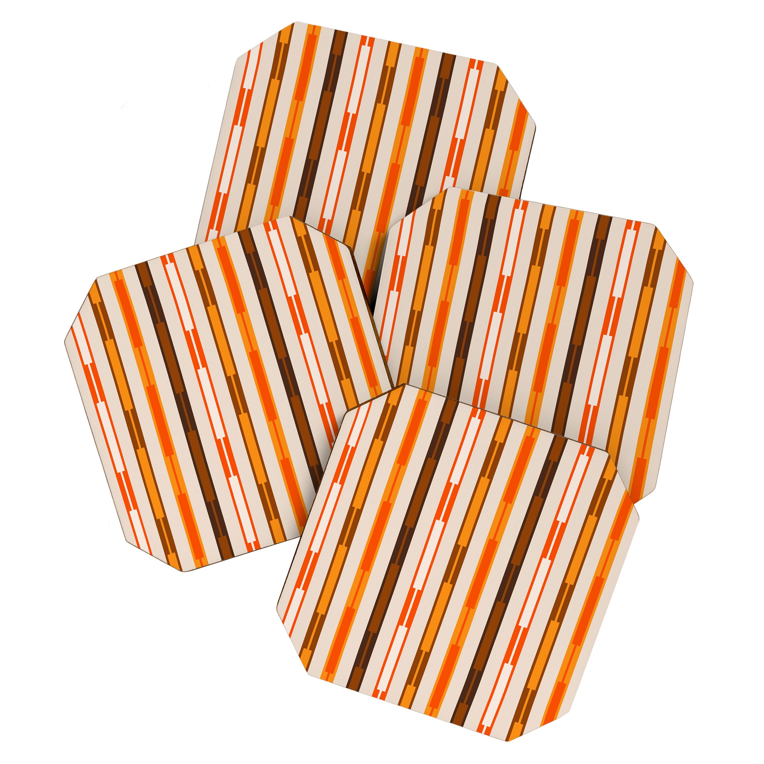 Retro Geo Chain Vertical Block Stripes Pattern in 70s Brown Orange Cream Beige Coaster Gallery Image 1