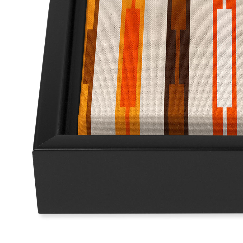 Retro Geo Chain Vertical Block Stripes Pattern in 70s Brown Orange Cream Beige Framed Canvas Print Gallery Image 3