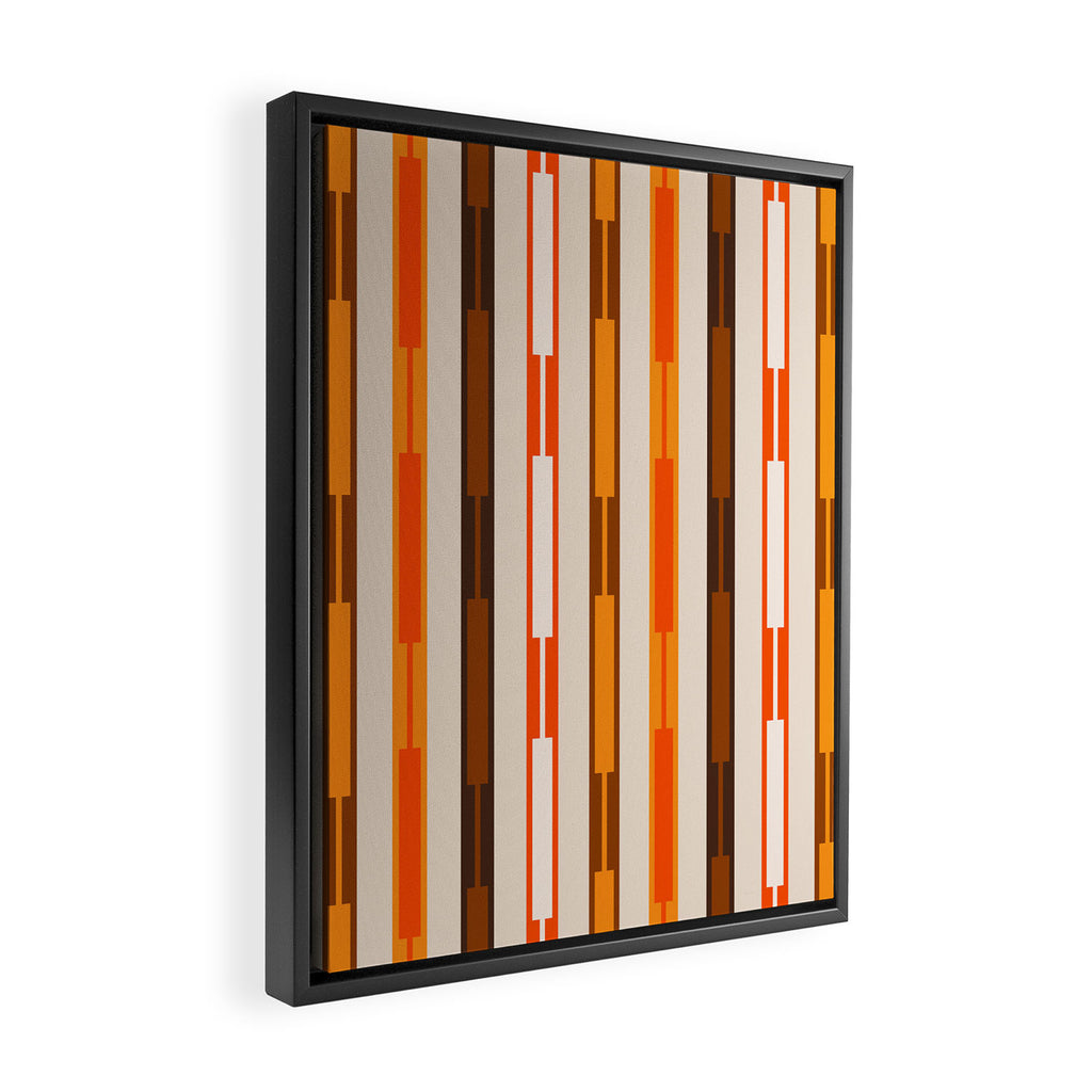 Retro Geo Chain Vertical Block Stripes Pattern in 70s Brown Orange Cream Beige Framed Canvas Print Gallery Image 2