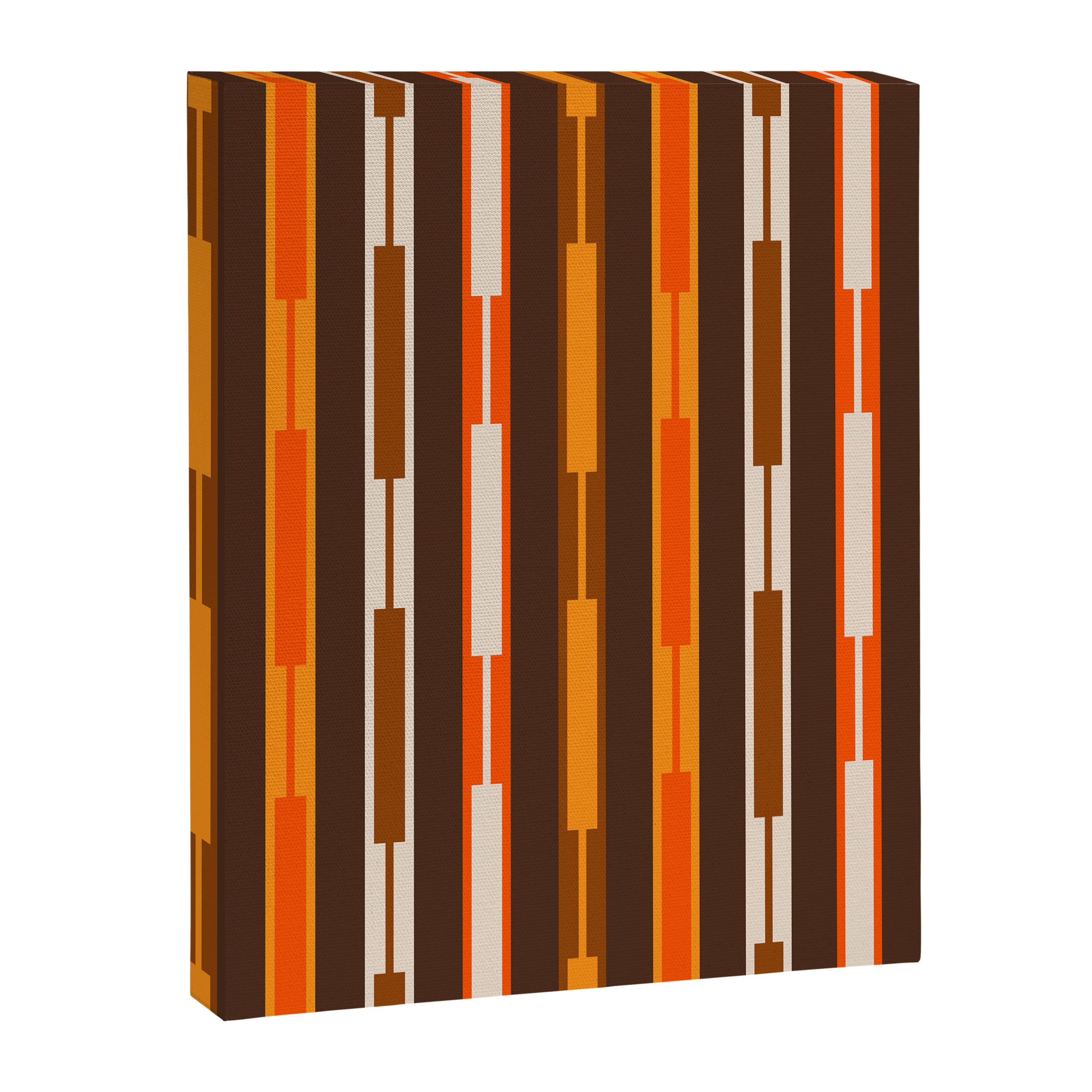 Retro Geo Chain Vertical Stripes Geometric Color Block Pattern in 70s Brown and Orange Canvas Print Gallery Image 8