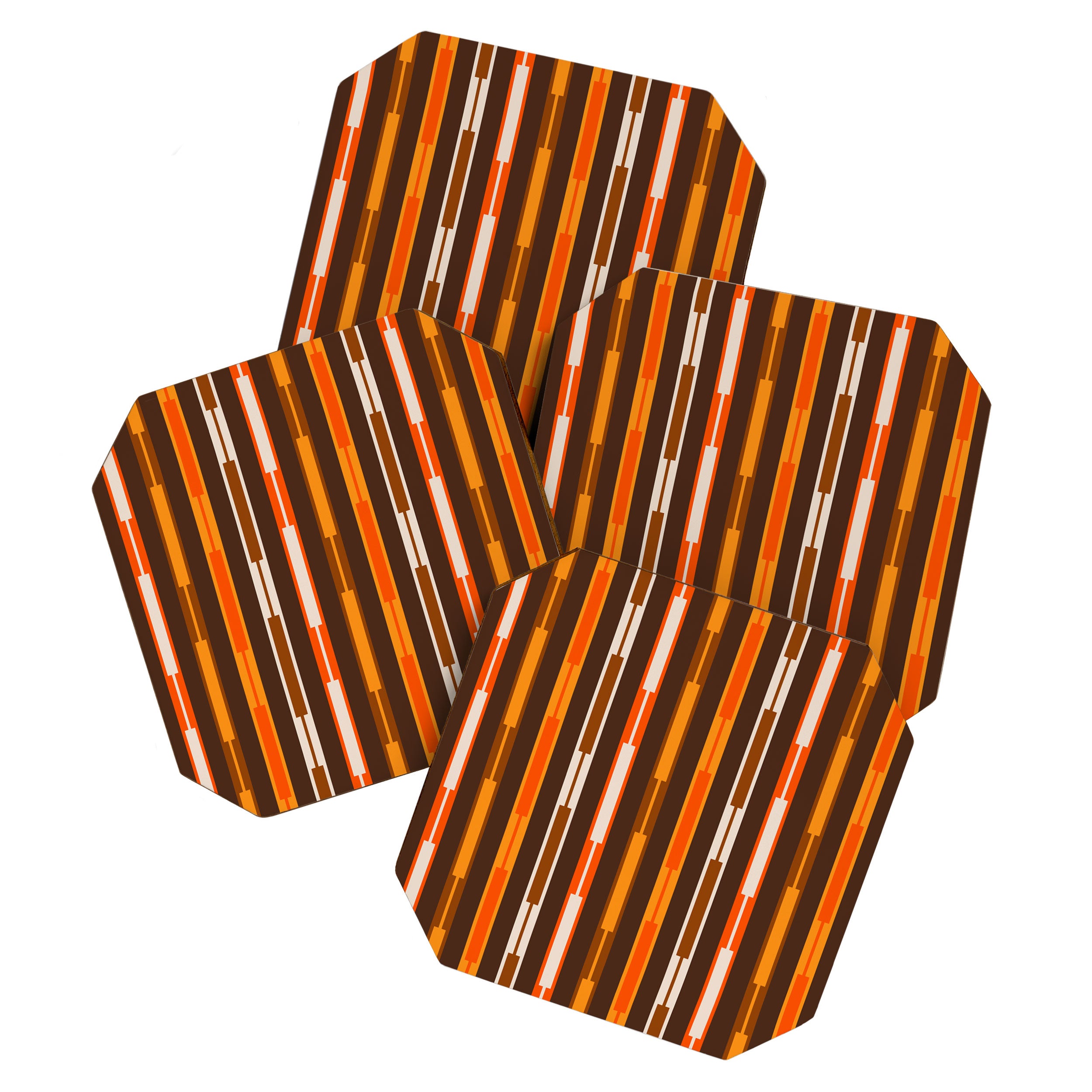 Retro Geo Chain Vertical Stripes Geometric Color Block Pattern in 70s Brown and Orange Coaster Gallery Image 1