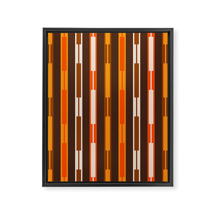 Retro Geo Chain Vertical Stripes Geometric Color Block Pattern in 70s Brown and Orange Framed Canvas Print Gallery Image 1