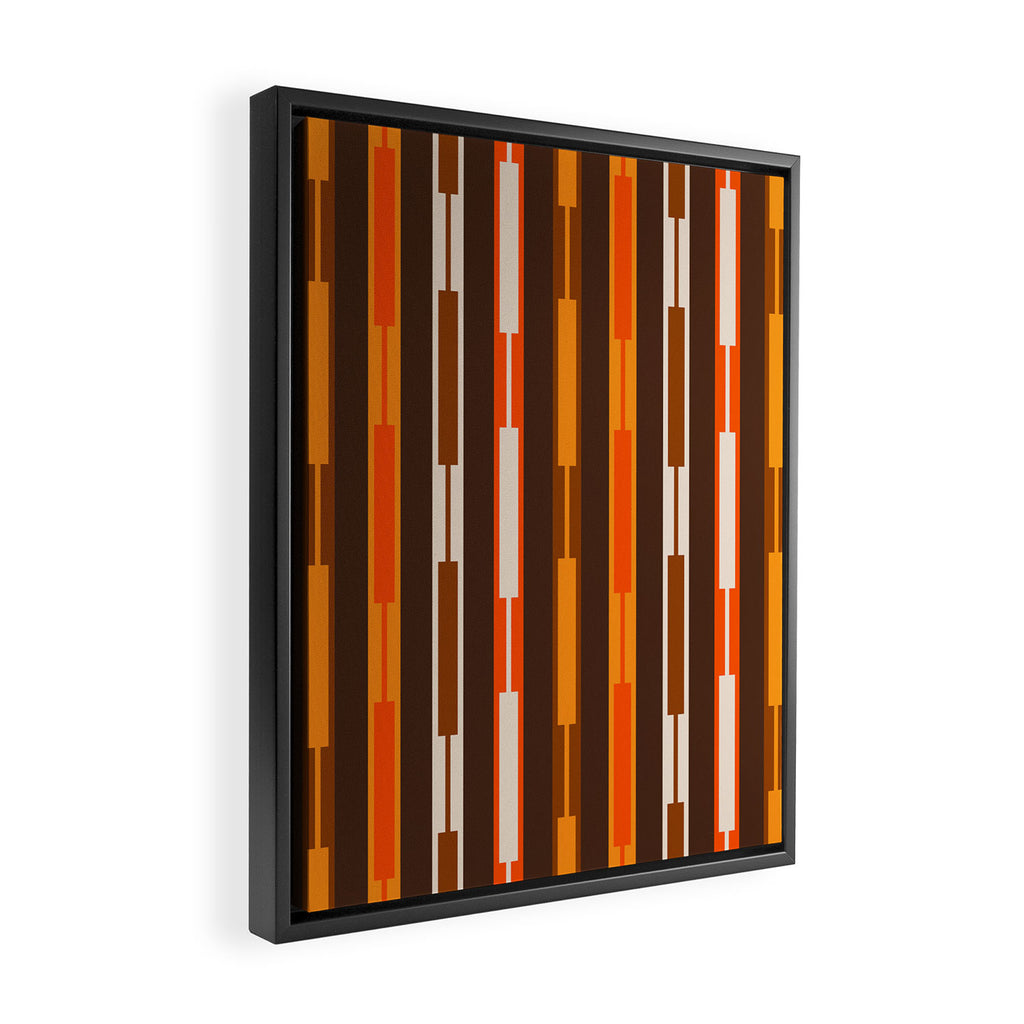 Retro Geo Chain Vertical Stripes Geometric Color Block Pattern in 70s Brown and Orange Framed Canvas Print Gallery Image 2