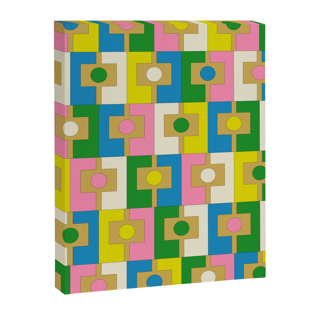 Retro Geometric Mid Century Modern Rektangel Pattern Yellow Blue Pink Green Canvas Print Gallery Image 8