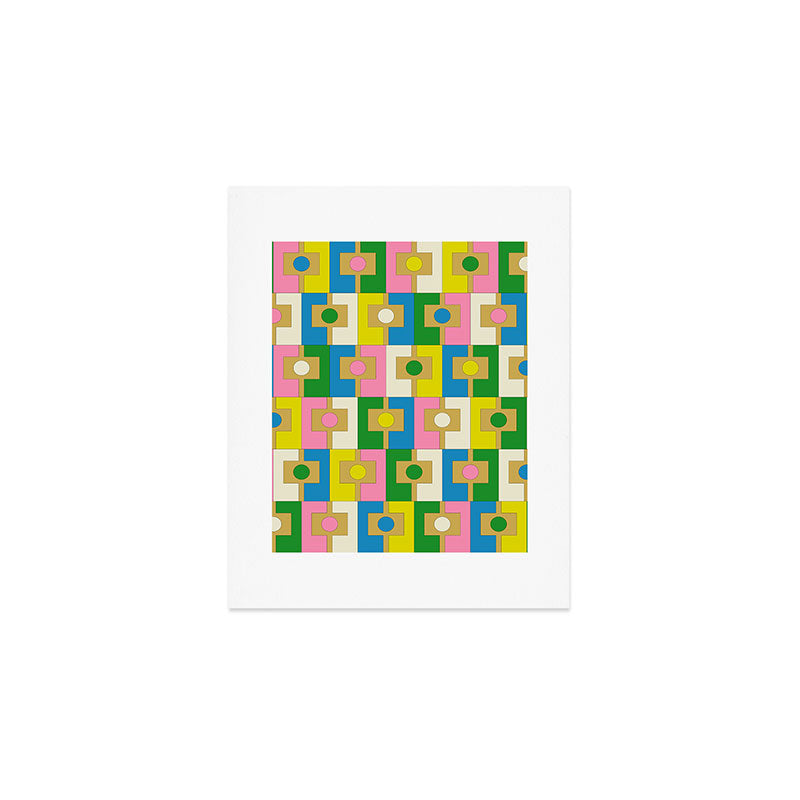 Retro Geometric Mid Century Modern Rektangel Pattern Yellow Blue Pink Green Art Print Gallery Image 1