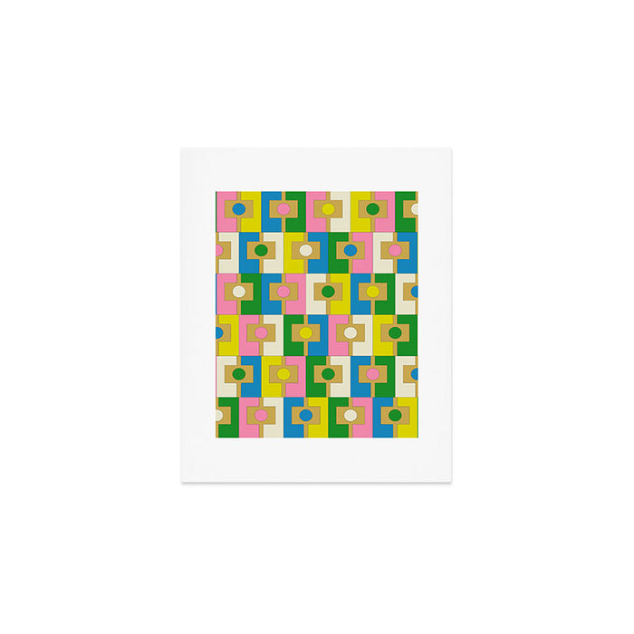 Retro Geometric Mid Century Modern Rektangel Pattern Yellow Blue Pink Green Art Print Gallery Image 1