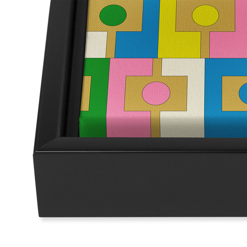 Retro Geometric Mid Century Modern Rektangel Pattern Yellow Blue Pink Green Framed Canvas Print Gallery Image 3