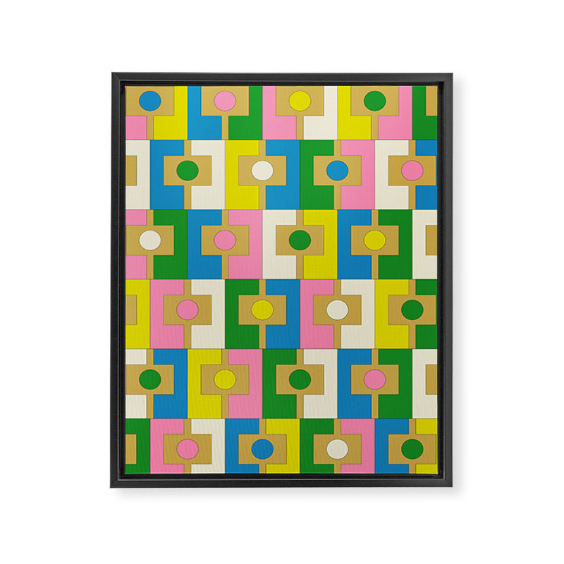 Retro Geometric Mid Century Modern Rektangel Pattern Yellow Blue Pink Green Framed Canvas Print Gallery Image 8
